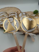 Pikery patyczki ozdoba do ciast deserów na Ślub złoto marmur