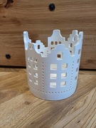 Świecznik na podgrzewacze, w formie domków, ceramiczny, biały