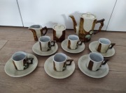 Komplet kawowy vintage Made in D.P.R.K. (Korea Północna) drewno