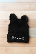 nowa damska czarna czapka zimowa z kocimi uszami- sztuczne futro