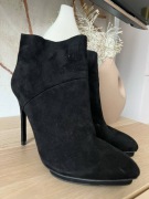 BOTKI Czarne 100% Skóra Zamszowa Suwaki Obcas ZARA r. 39