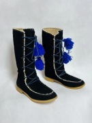 kozaki skóra zamsz etno boho śniegowce mellow yellow pompony kożuszek 