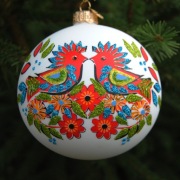 Kurpiowska wycinanka czerwone dudki - szklana folkowa bombka