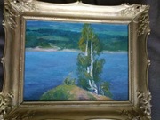 przedwojenny olejny pejzaż  sygnowany I.Trusz