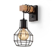 Kinkiet drewniany z metalowym kloszem loft / industrial / boho