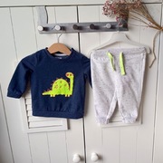 Komplet dres dresik 74 z dinozaurem granatowy szary bluza spodnie