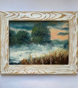 Nowy obraz olejny Poranna mgła w drewnianej ramie