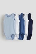 Body H&M 50 noworodek newborn bawełna niebieskie białe 5 pack