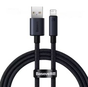 Kabel USB – Lightning 1m 2.4A czarny, pleciony do Apple iPhone / iPad