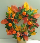 Wianek jesienny na drzwi okno dekoracja stroik kokarda dynia 