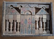 Klocki drewniane przedwojenne Thala Niemcy pudełko jaskółczy ogon