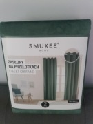 Zielone zasłony welurowe welwetowe Smukee komplet dwóch zasłon na kółkach 