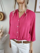 Bluzka Ichi fuksja różowa 100% wiskoza oversize dekolt V lekka M 38 L 40