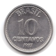 BRAZYLIA 10 centavos 1987, KM# 602, AU