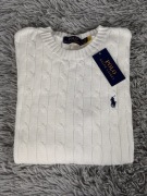 Polo Ralph Lauren sweter vintage cable knit biały basic M unisex