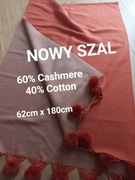 Nowy ciepły szal 62x180cm (60%Cashmere +40%cotton)