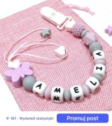 Personalizowana zawieszka do smoczka z imieniem, w beżowych tonacjach