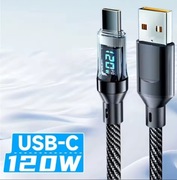 kabel ładowarki 120W z wyświetlaczem LED typ USB-C czarny oplot