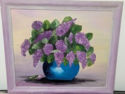 Obraz akrylowy 60x70cm ręcznie malowany bukiet bzu z ramą