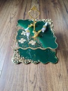 Rękodzieło Patera 2 piętrowa z żywicy epoksydowej zielony