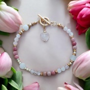 Bransoletka kamienie naturalne rodonit kwarc różowy hematyt stal