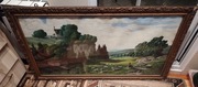 Stary obraz duży 118x70 cm Rama drewniana, szkło, pejzaż, papier
