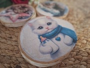 Zestaw 3szt podstawek z drewna-zdobione kotki