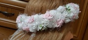 Wianek komunijny biało różowy gruby MEGA! Z perełkami. 