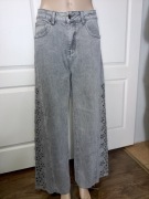 Jeansy damskie szare wide leg ażur wysoki stan M 38 nowe