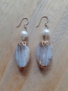 kolczyki opal, perełki szklane, długość 5 cm