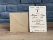 Drewniane zaproszenie ślubne 10x15 cm personalizowane koperta