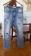 Spodnie jeansowe o kroju skinny z rozdarciami i efektem plam z farby r. M