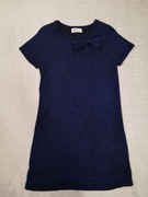 Granatowa elegancka  błyszcząca sukienka z kokardą H&M 134 - 140 jak nowa