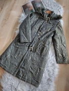 DERENI M (38) Długa Pikowana Kurtka Damska Ciemnozielona Metaliczny Połysk