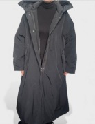 ASOS Curve czarny długi płaszcz puchowy z kapturem oversize 48-50 