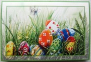 Karta Wielkanocna - Pisanki w trawie (z serii - Oryginał malowany ustami)