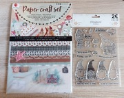 Paper Craft Set- świąteczny /zimowy (papiery, die cuts) + stemple skrzat