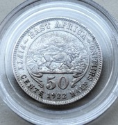 East Africa 50 Cents 1922 r George V srebro 