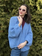 Kardigan oversize S/M alpaka z jedwabiem – rękodzieło, niebieski, fluffy,