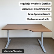 Biurko narożne Kinnarps – solidne, z regulacją, produkcja Szwecja