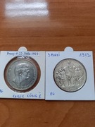 3 Marki z 1913 Prusy i 3 Marki1911r , ładny stan , srebro "900"