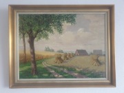 OBRAZ OLEJNY KRAJOBRAZ PEJZAŻ WIEJSKI żniwa zborze