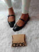 (37/38) ASOS/ Czarne baleriny  wieczorowe z zapięciem z Londynu, NOWE 