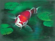 Rysunek Zielony Suche Pastele "Karp Koi" 40/30cm