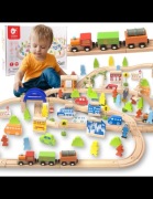 CLASSIC WORLD Zestaw Kolejka Tor Drewniany Pociąg + Figurki 110 el.