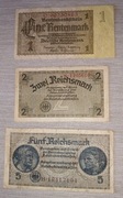 Banknoty III Rzesza Niemcy zestaw 1 2 5 marek 1937 - 1939 r.
