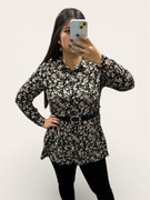 Tunika koszula czarna w kwiaty 42 L elegancka idealny stan floral print