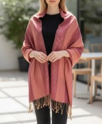 Nowy, kaszmirowy szal, pashmina, odcienie różu, w cętki