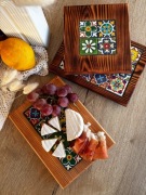 Deska do serwowania handmade z kafelkami drewno opalane prezent unikat