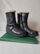 Kozaki buty skórzane damskie ocieplane zimowe czarne wełna skóra otmęt